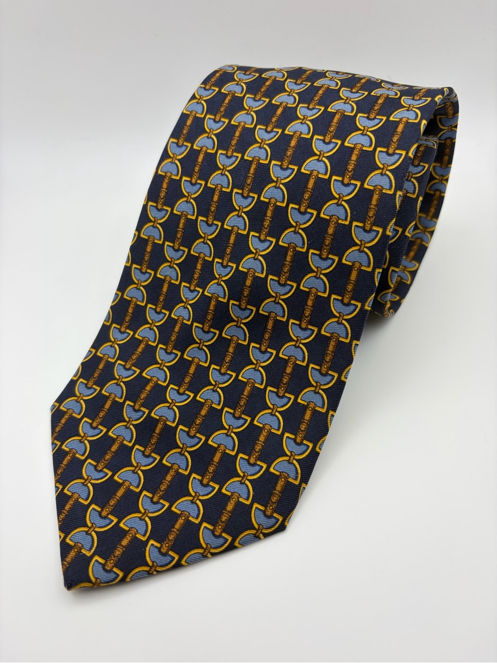 Brooks Brothers Makers Silk Tie Navy Blue Equestrian Horse Bit Made USA